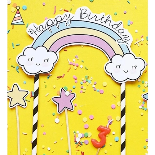 Topper piker ozdoby na tort babeczki jednorożec napis Happy Birthday unicorn dekoracje urodzinowe zestaw 5 sztuk